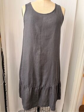 John P Greece, 100% Linen Tank Dress with Ruffled Hem, sz M
